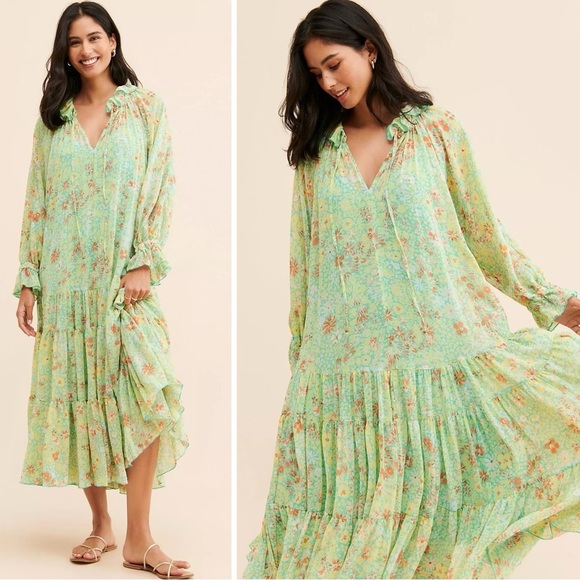 Free People Dresses & Skirts - Free People Feeling Groovy Midi Maxi Dress Size Small NWT 70s Chartreuse Floral